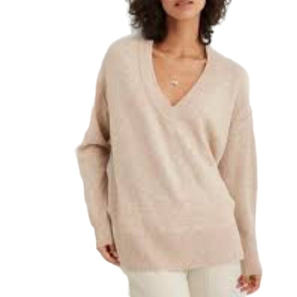 Aerie Unreal V Neck Sweater Oatmeal Exposed Seams Oversized Sweater Size M